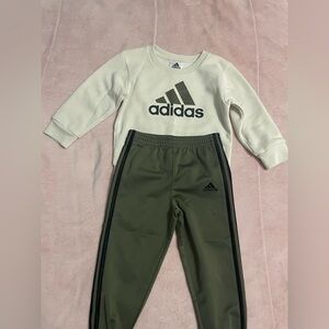 Adidas Kids Green Joggers with Black Stripes